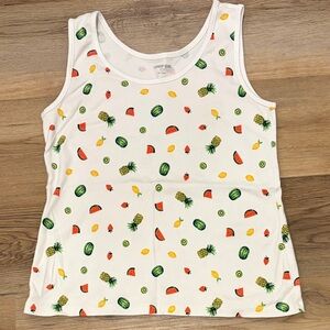 Lands End White Tank Top with Colorful Fruit Print